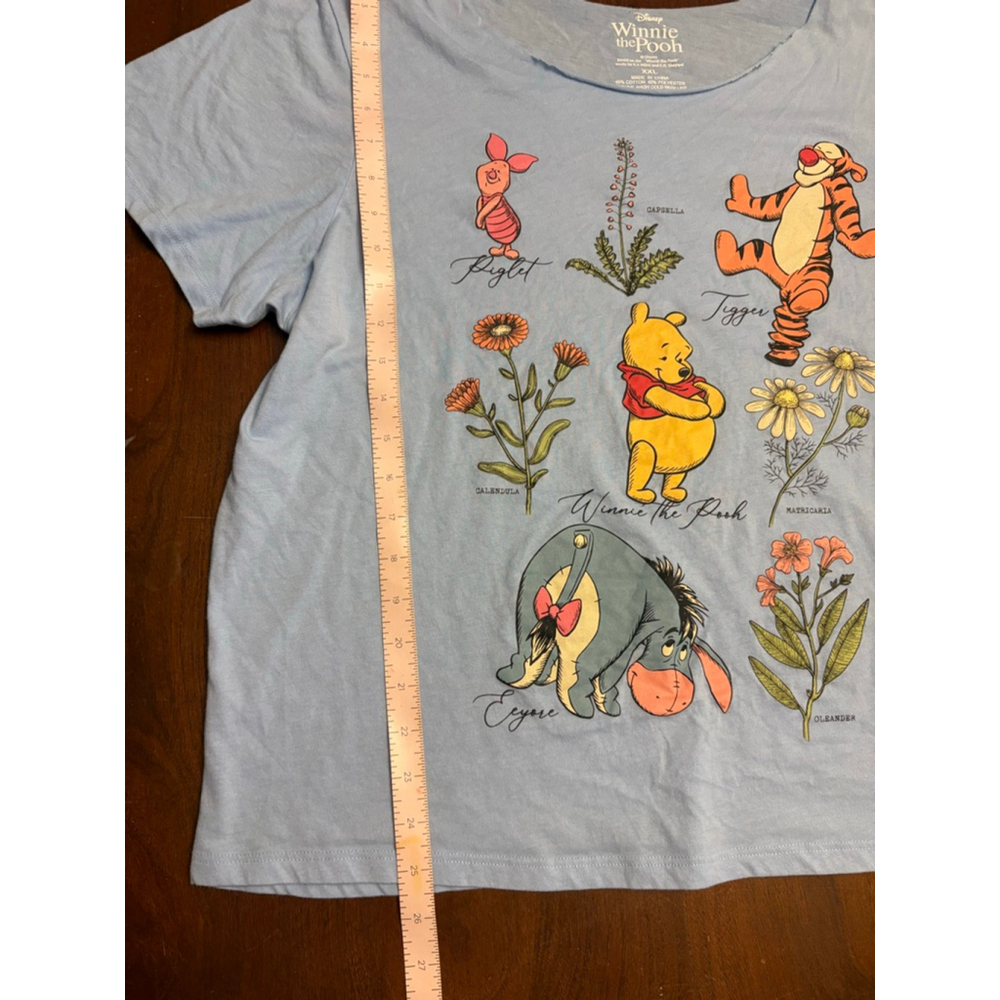 Disney Winnie the Pooh Upcycled Cut Neck Graphic Tee XXL Light Blue Piglet Tigge - Picture 5 of 5